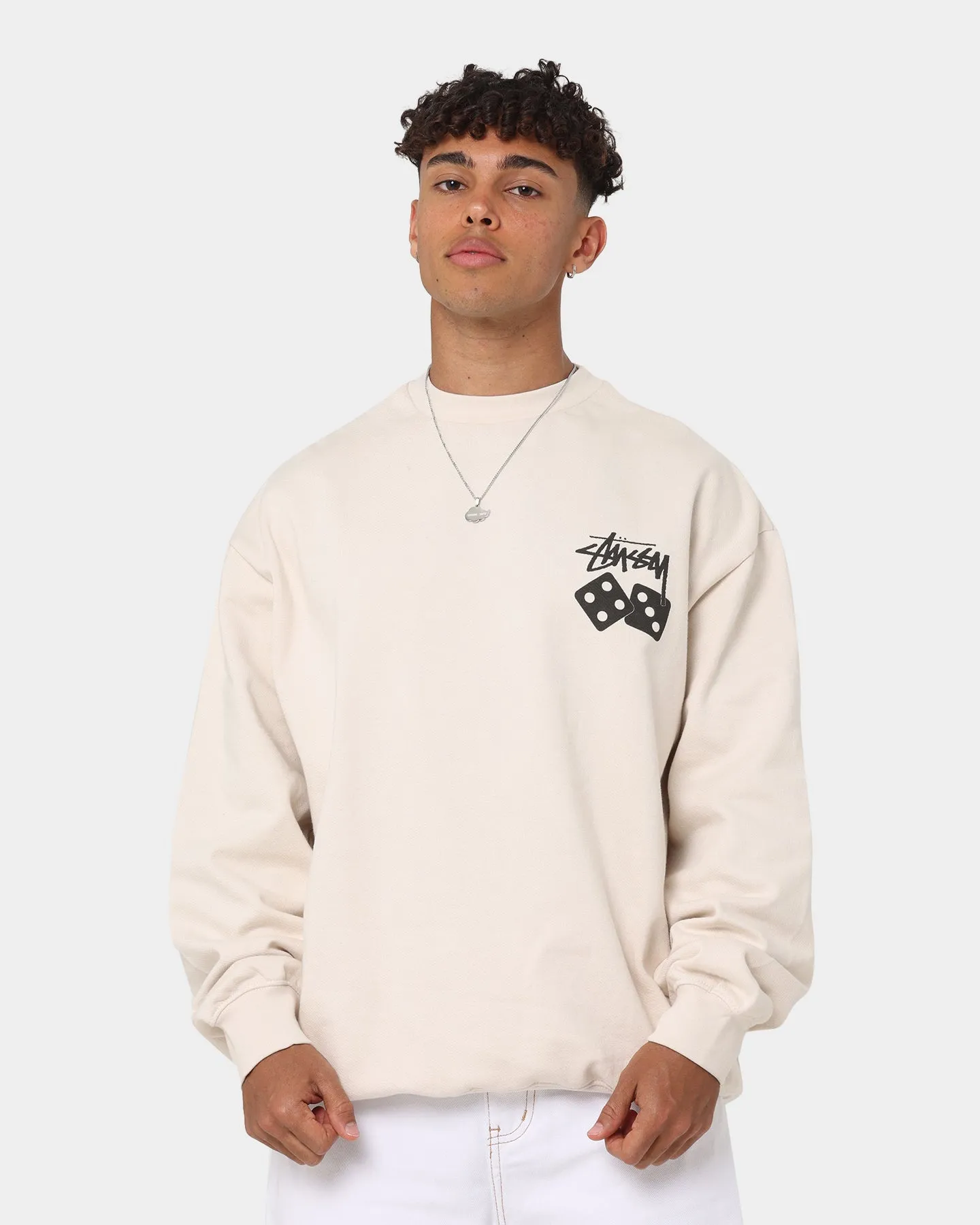 Stussy Dice Crewneck White Sand