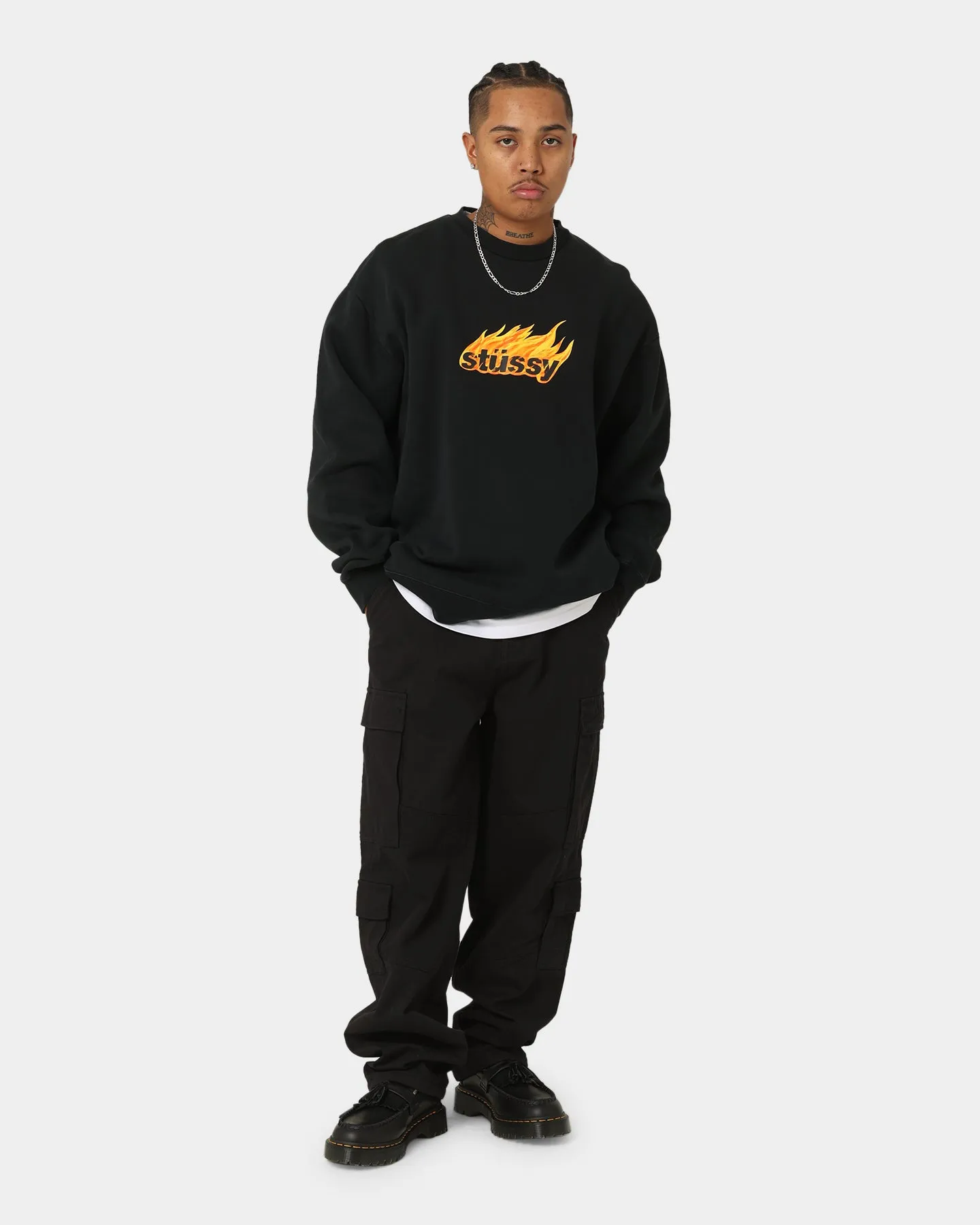 Stussy Pigment Flames 50/50 Crewneck Pigment Black