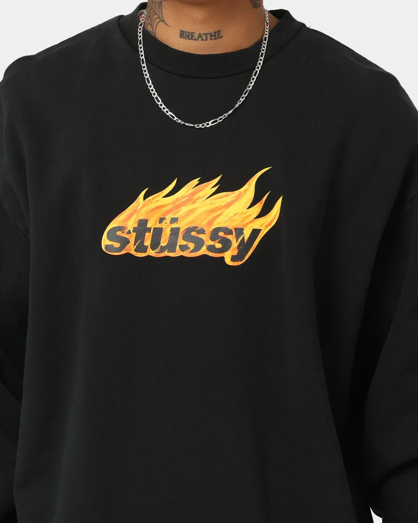 Stussy Pigment Flames 50/50 Crewneck Pigment Black