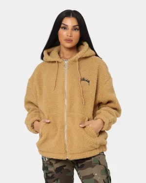 Stussy Women's Stock Sherpa Zip Up Hoodie Camel