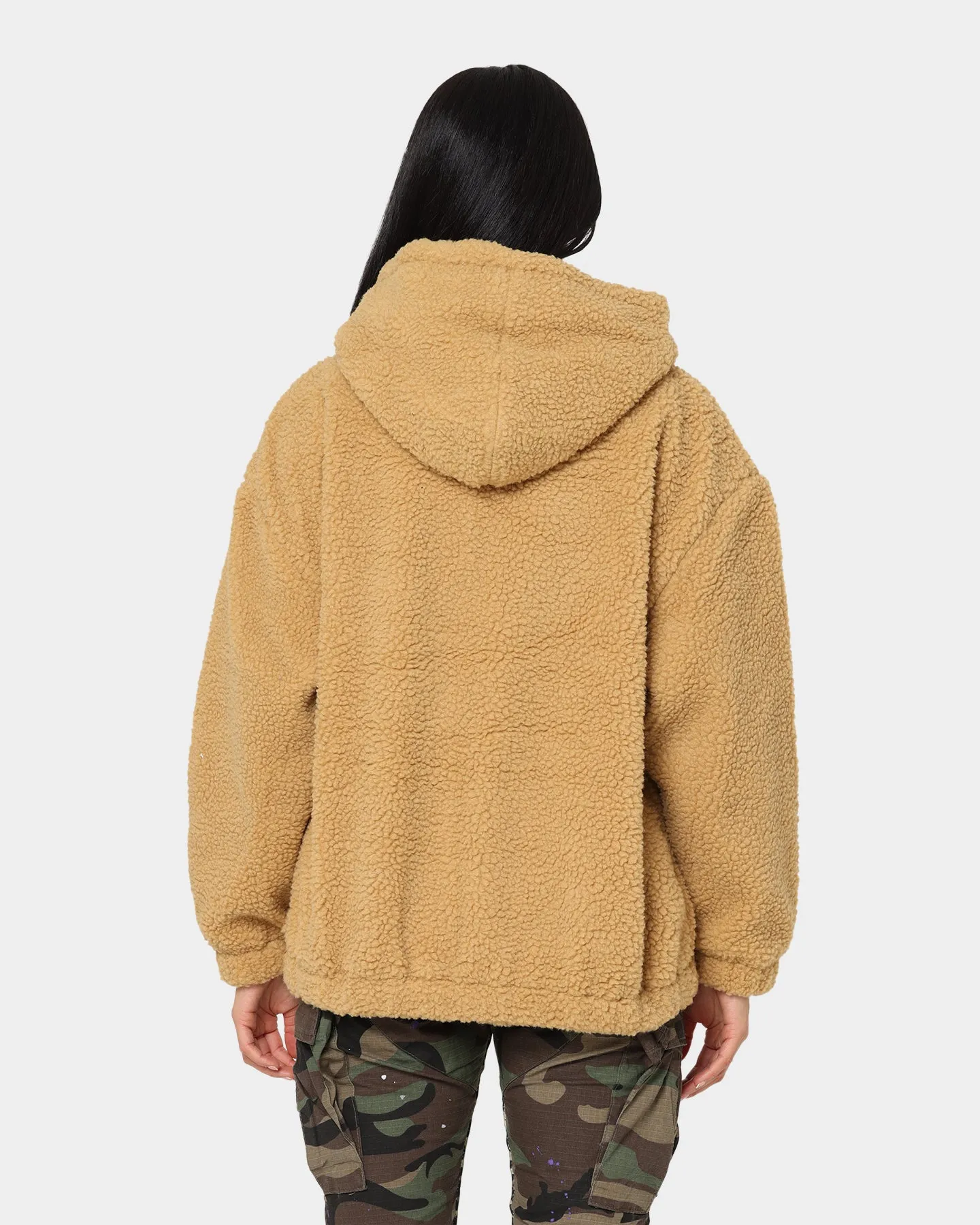 Stussy Women's Stock Sherpa Zip Up Hoodie Camel