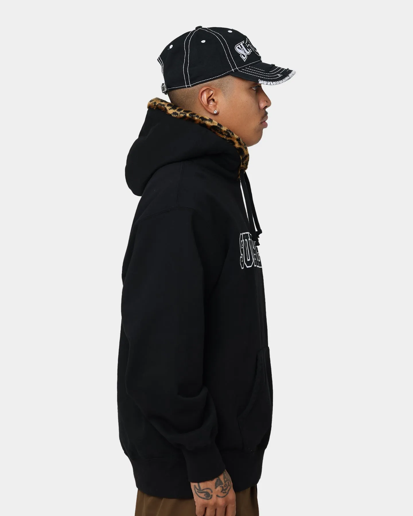 Supreme Leopard Trim Hooded Sweatshirt Black