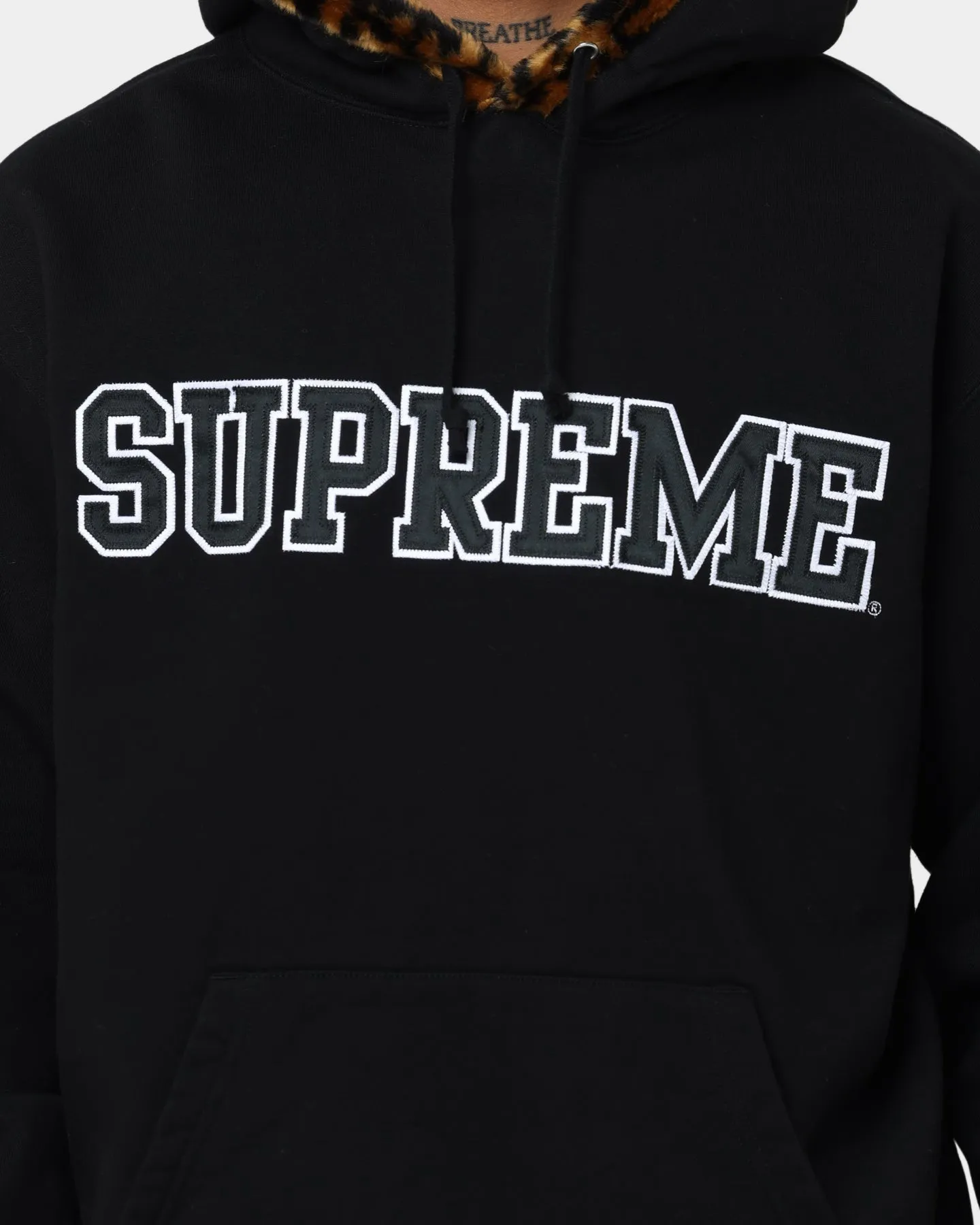 Supreme Leopard Trim Hooded Sweatshirt Black