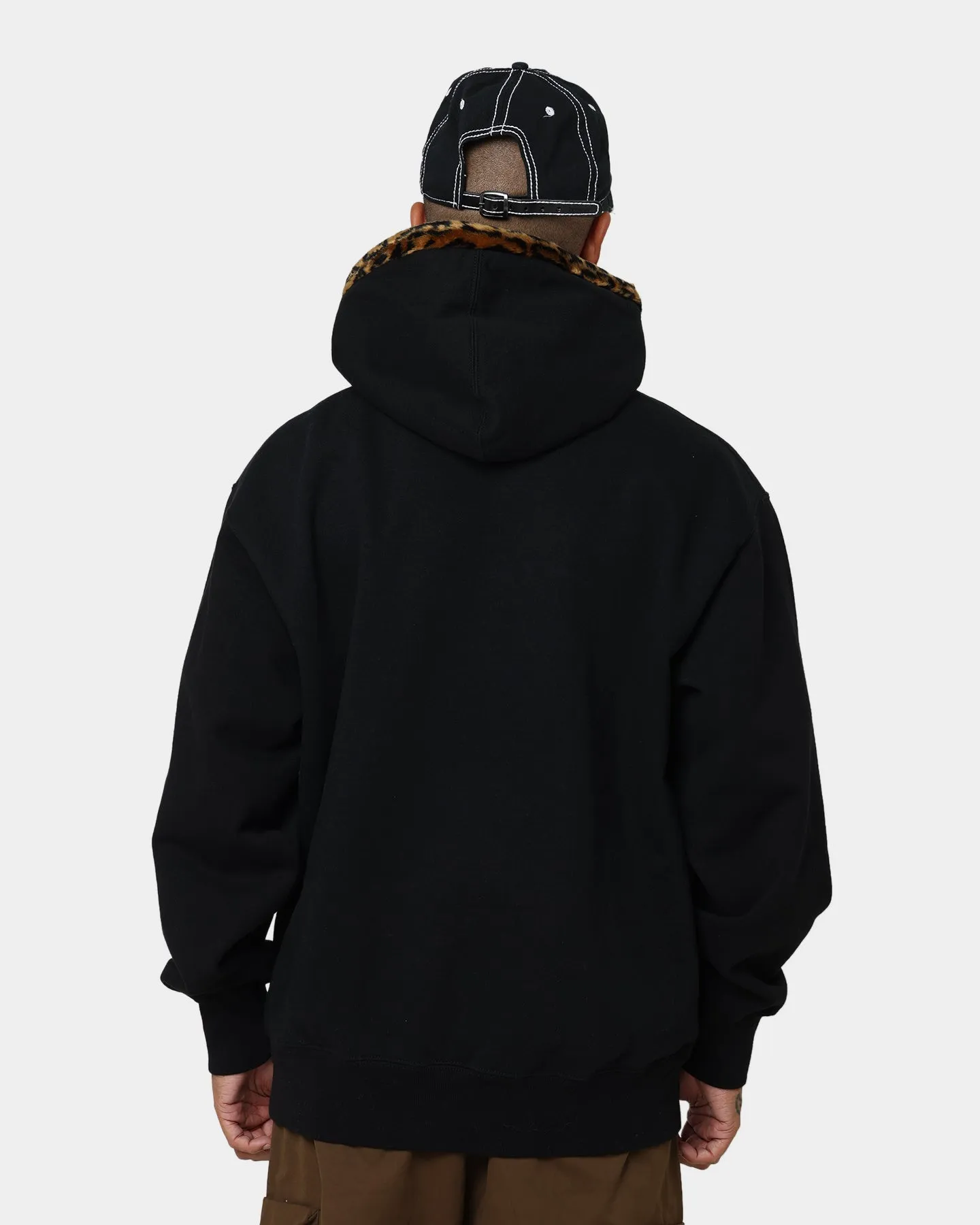 Supreme Leopard Trim Hooded Sweatshirt Black