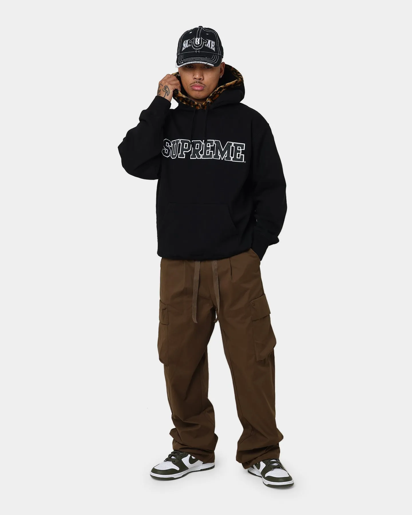 Supreme Leopard Trim Hooded Sweatshirt Black