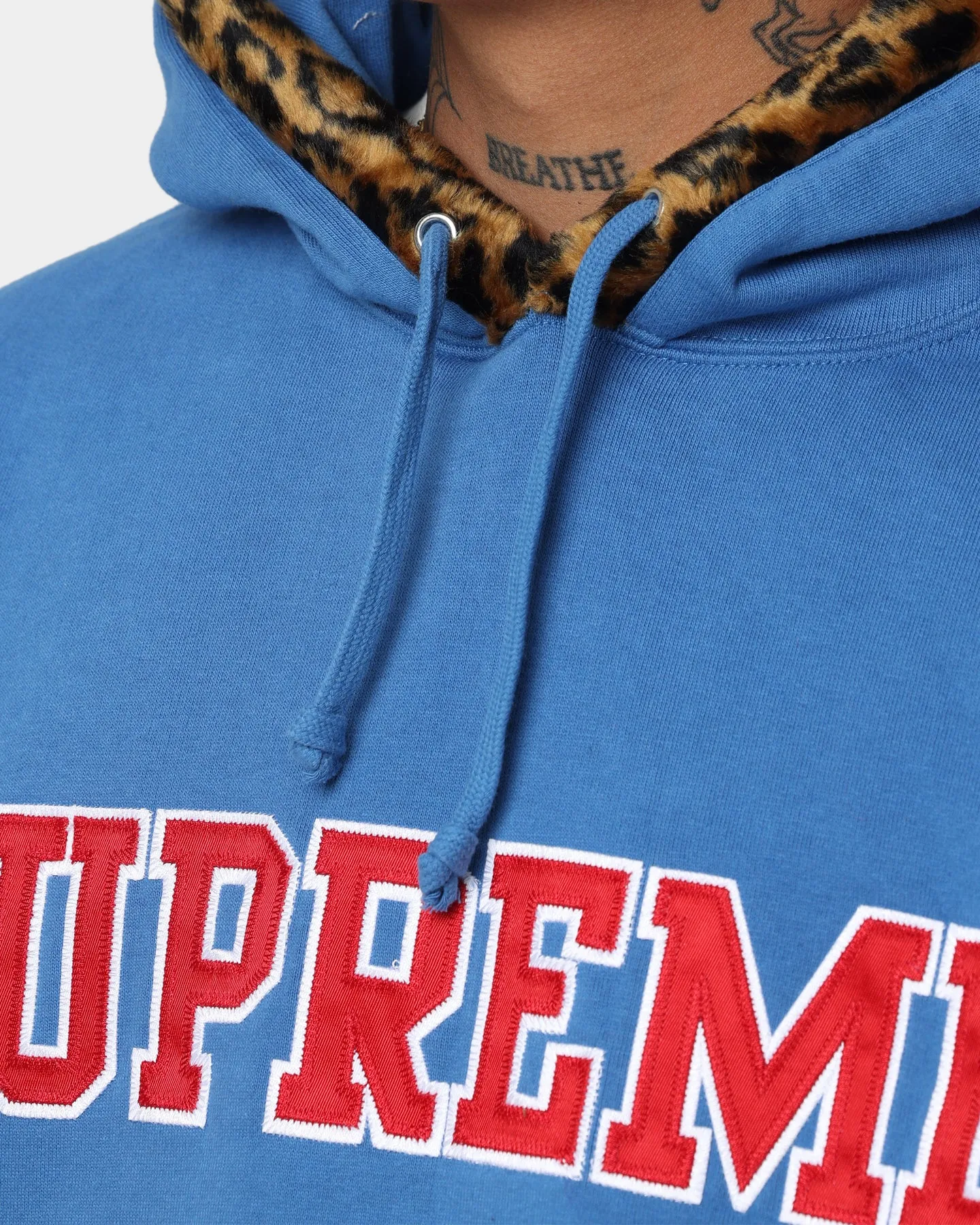 Supreme Leopard Trim Hooded Sweatshirt Blue