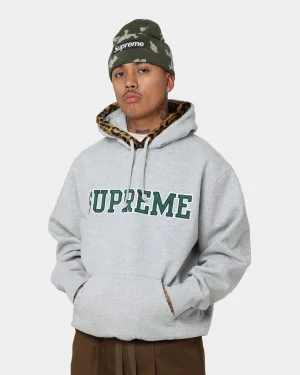 Supreme Leopard Trim Hooded Sweatshirt Grey