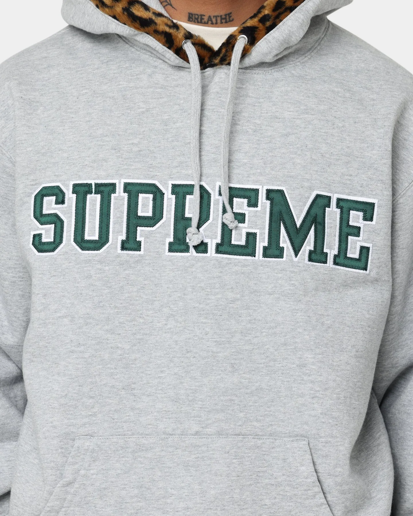 Supreme Leopard Trim Hooded Sweatshirt Grey