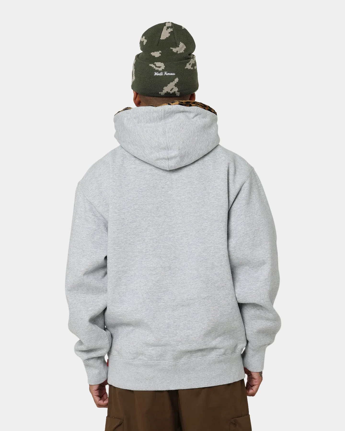 Supreme Leopard Trim Hooded Sweatshirt Grey