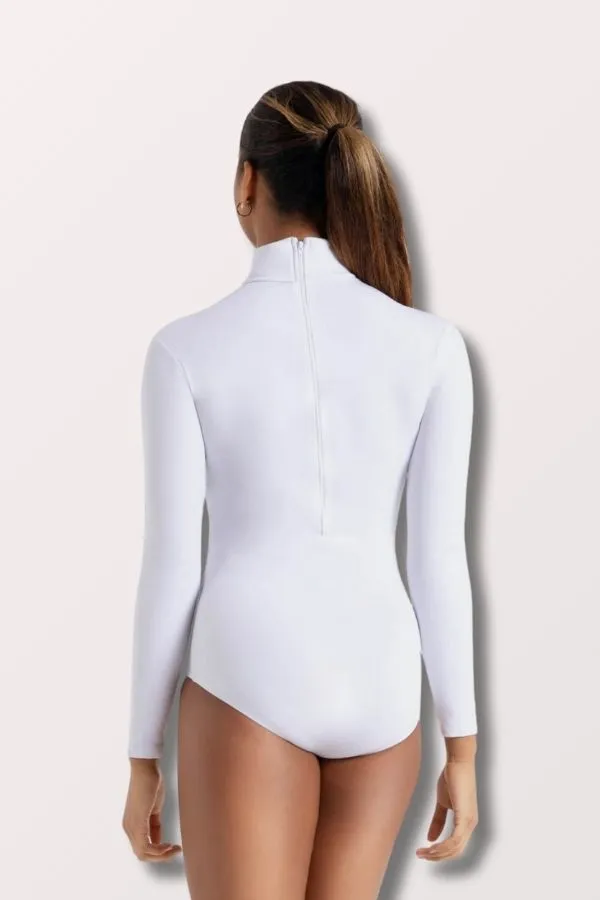 Team Basics Turtleneck Nylon Long Sleeve Leotard - White