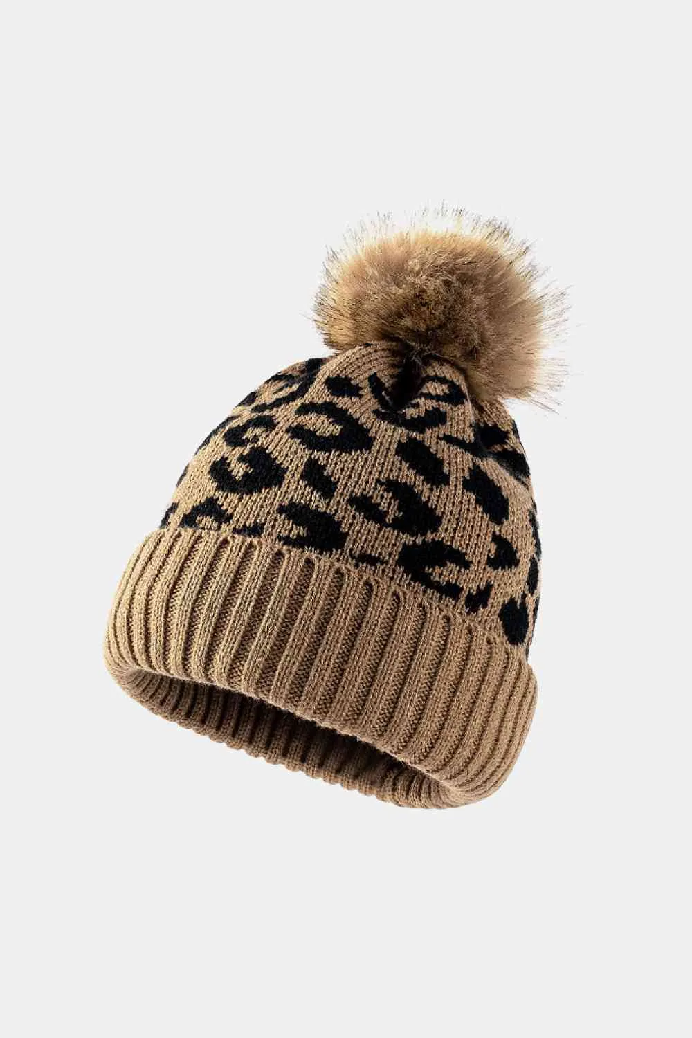 TEEK - Leopard Pom-Pom Cuffed Beanie