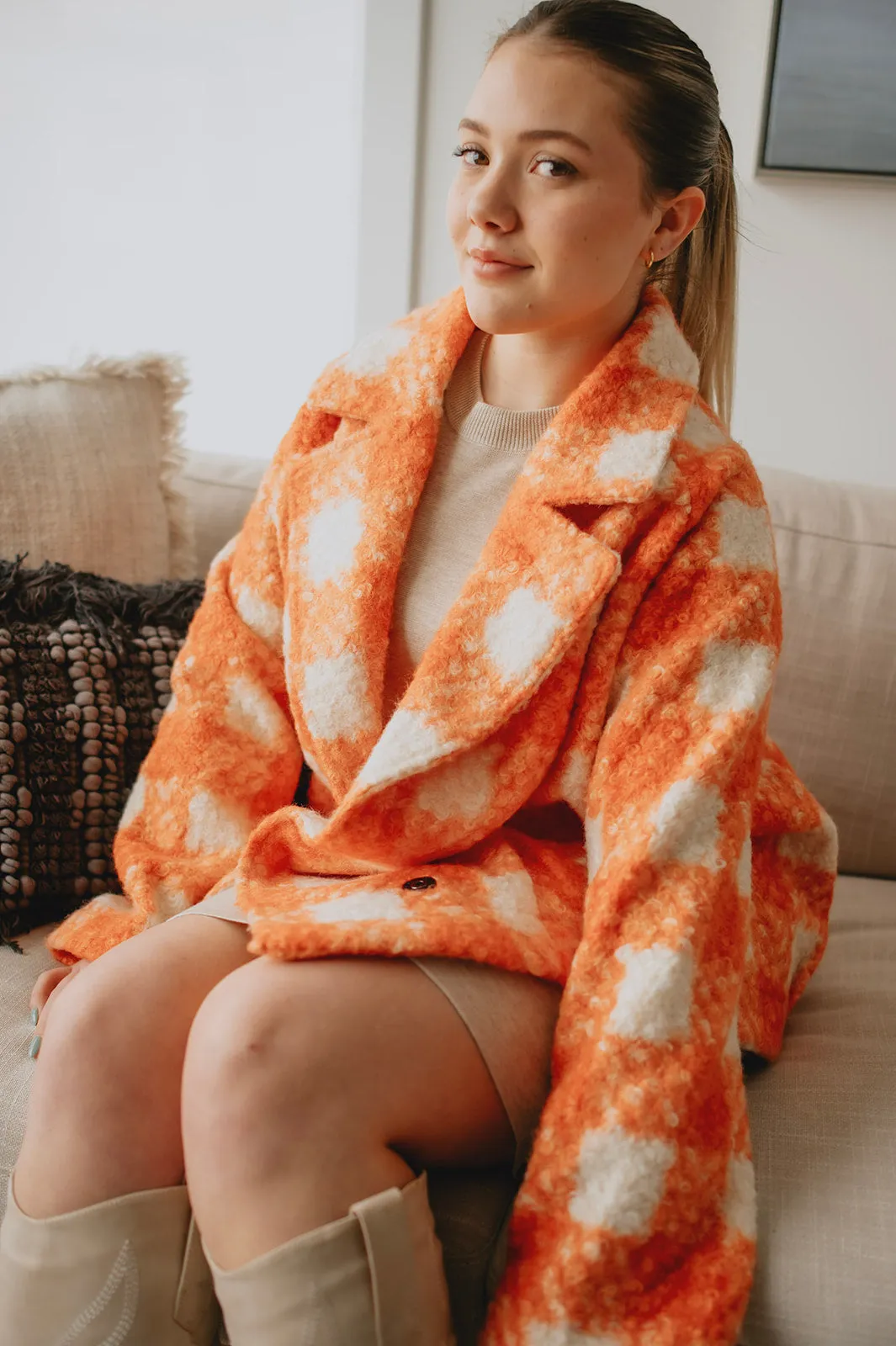 The Buffalo Check Boucle Jacket - Orange