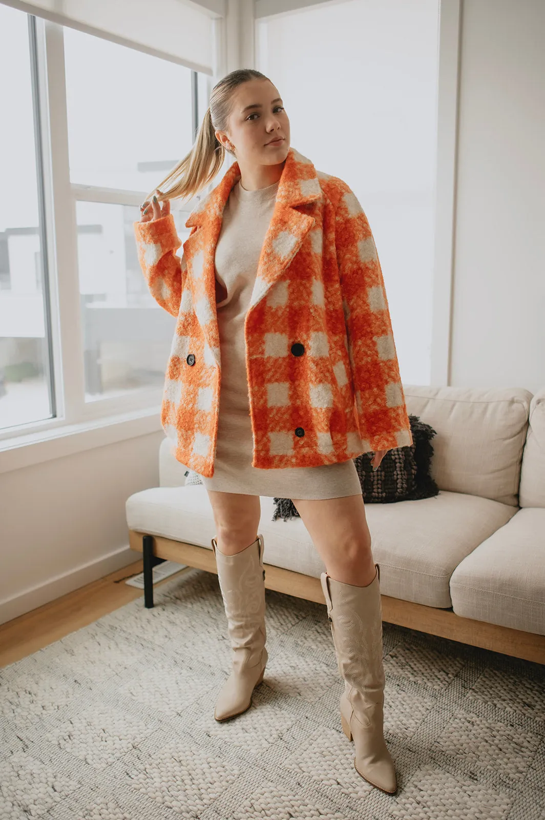 The Buffalo Check Boucle Jacket - Orange