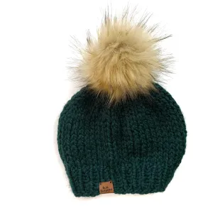 Toddler Solid Knit Pom Hat | Dark Green