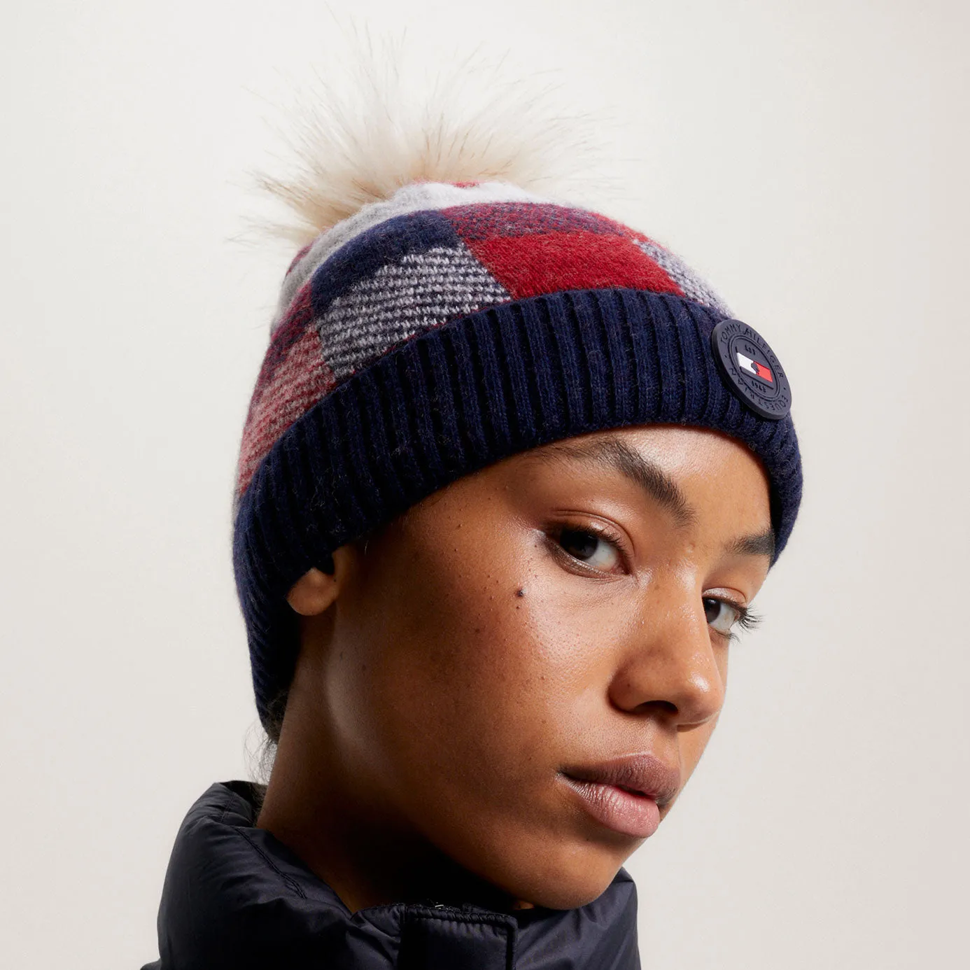 Tommy Hilfiger Multicolour Check Knit Pom Pom Beanie Hat