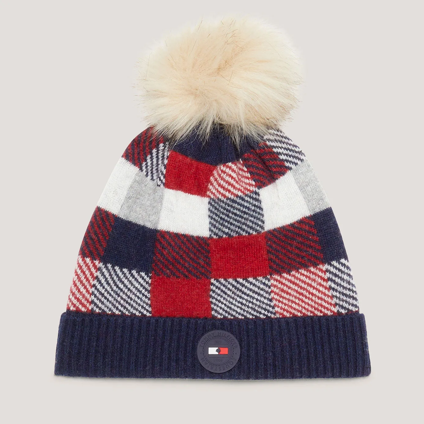 Tommy Hilfiger Multicolour Check Knit Pom Pom Beanie Hat