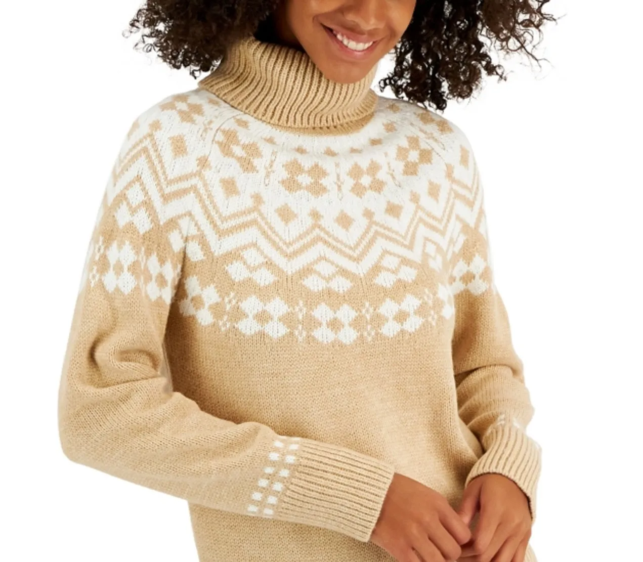 Tommy Hilfiger Women's Fair Isle Turtleneck Sweater Brown Size Medium