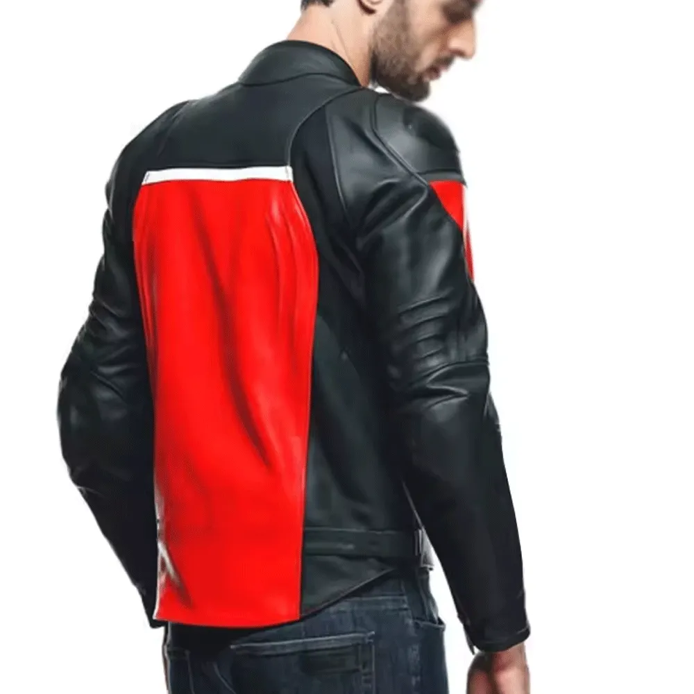 Turbo Red Black Leather Motorcycle Jacket