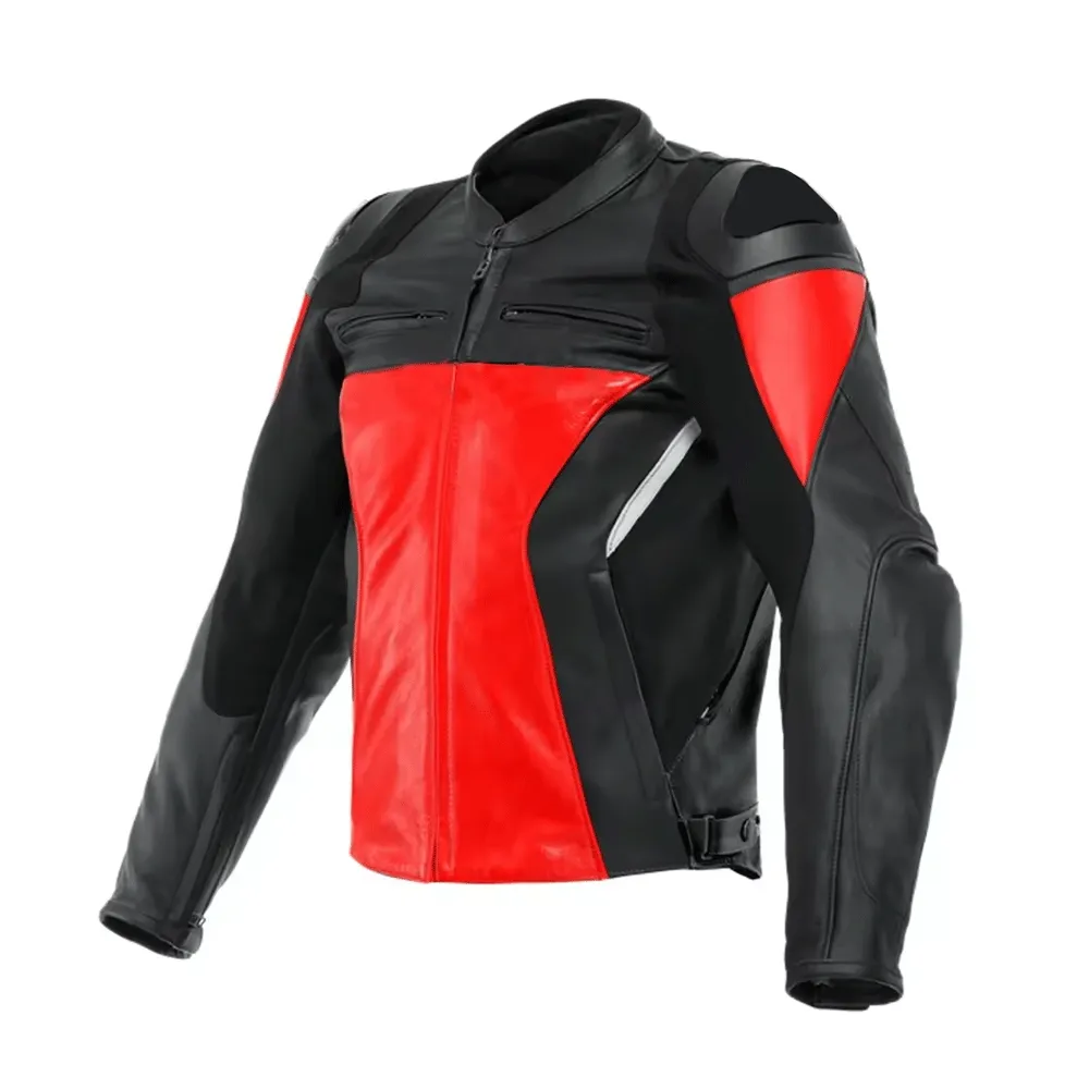 Turbo Red Black Leather Motorcycle Jacket