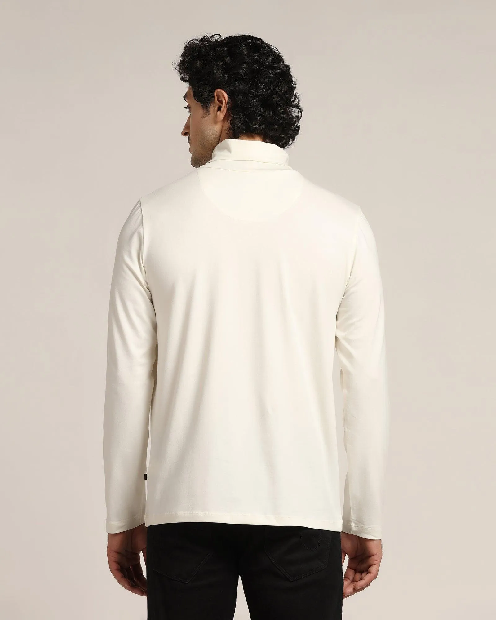 Turtle Neck Off White Solid T-Shirt - Kimmy