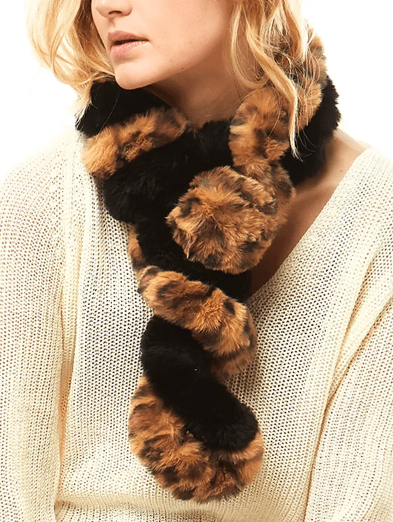 Twisted Leopard & black Faux Fur Scarf