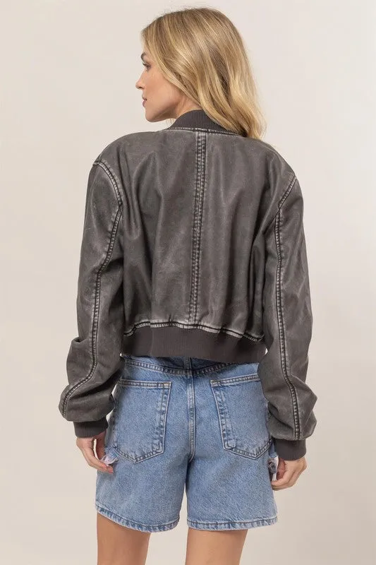 Vanessa Vegan Leather Bomber Jacket Black