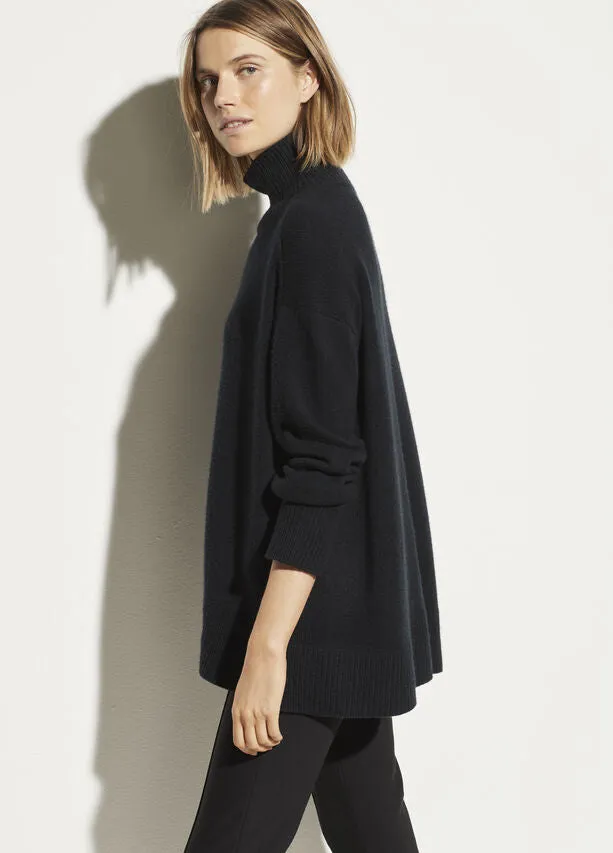 Vince Black Double Slit Cashmere Turtleneck Sweater