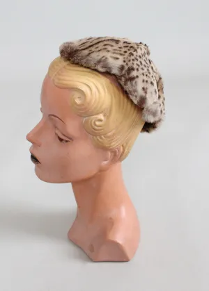 Vintage 1940s Leopard Print Fur Topper Hat