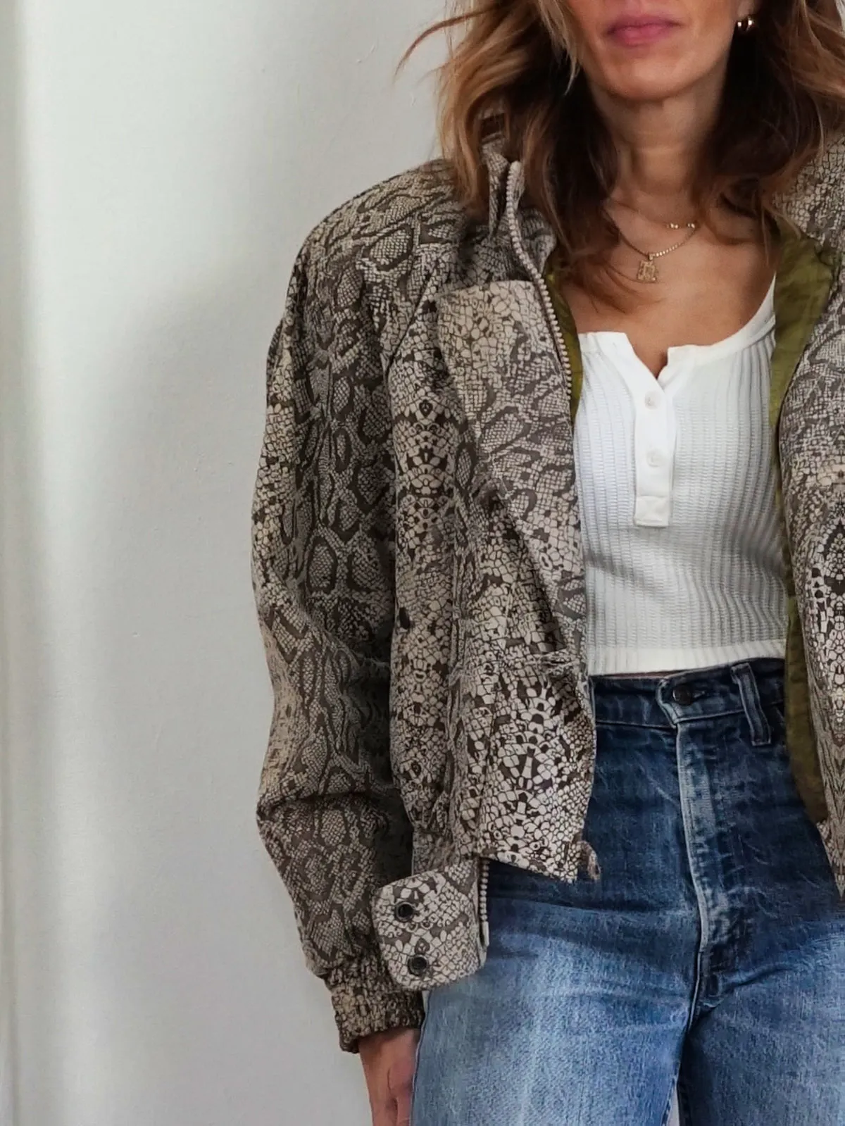 Vintage Snakeskin Print Moto Jacket