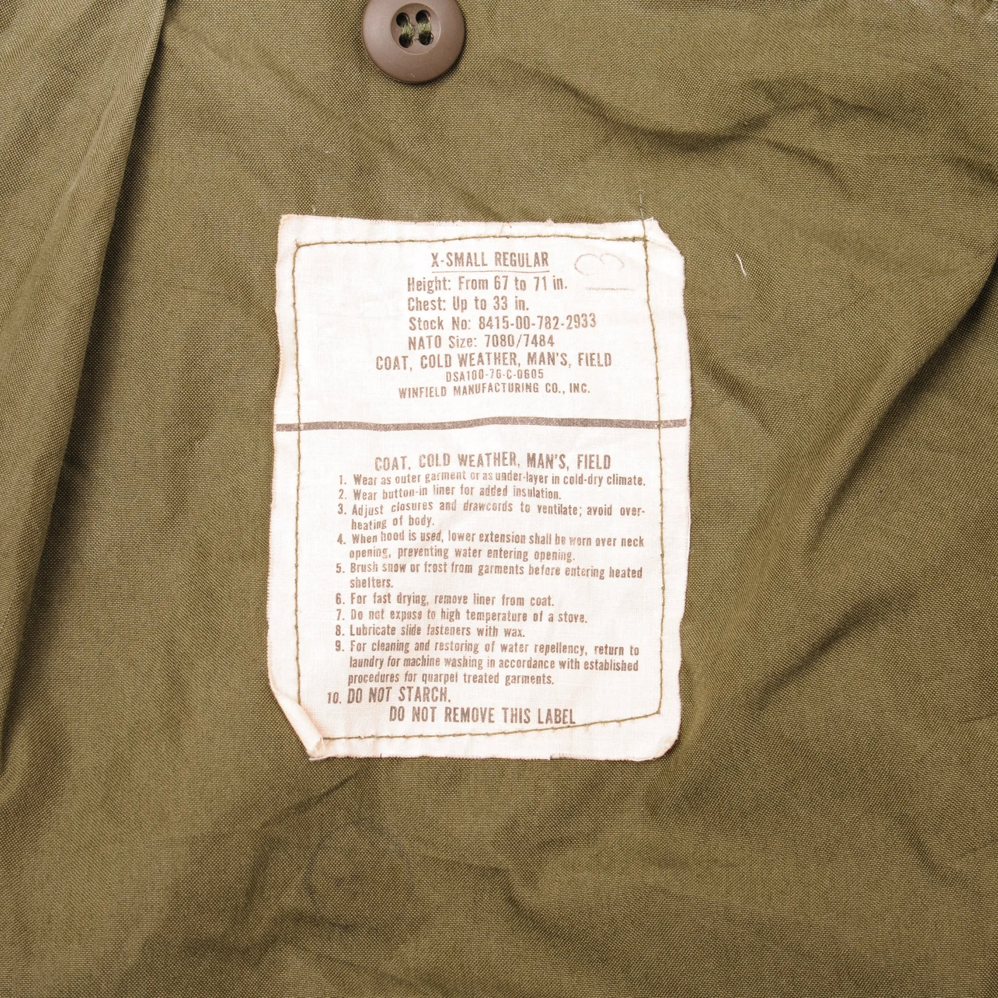 VINTAGE US ARMY M-1965 M65 FIELD JACKET 1976 SIZE XS REGULAR