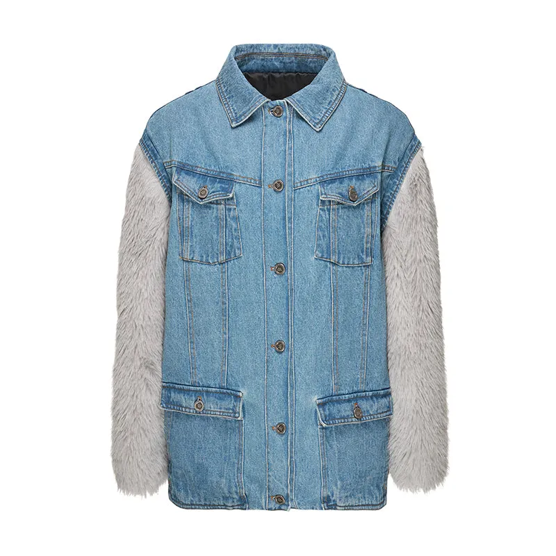 Westworld Washed Denim Fur Coat