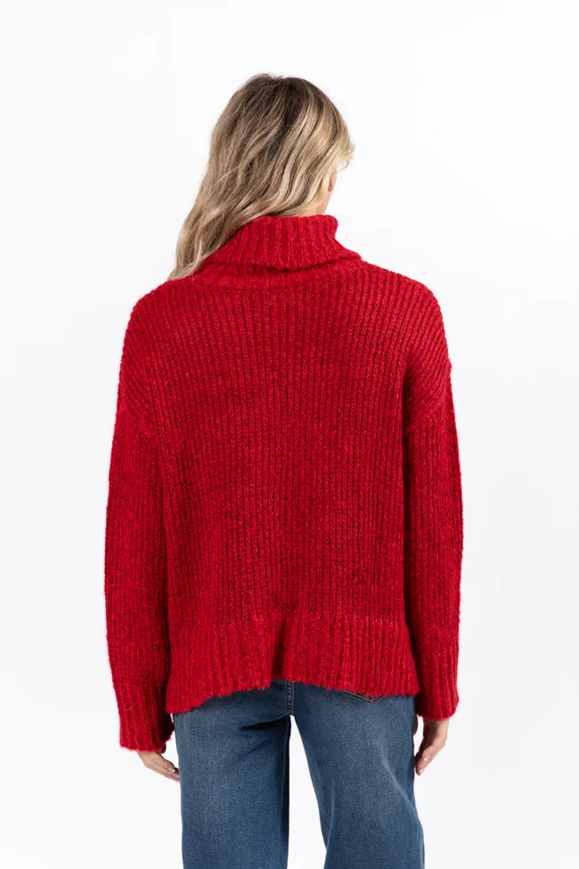 What I Need Red Fuzzy Oversized Turtleneck Sweater FINAL SALE