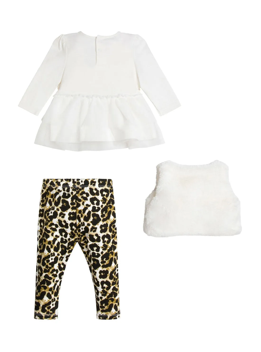 White Leopard Fur Vest T-Shirt And Leggings 3-Piece Set (3-18m)