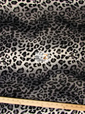 White/Grey Velboa Leopard Animal Short Pile Fabric / Sold By The Yard