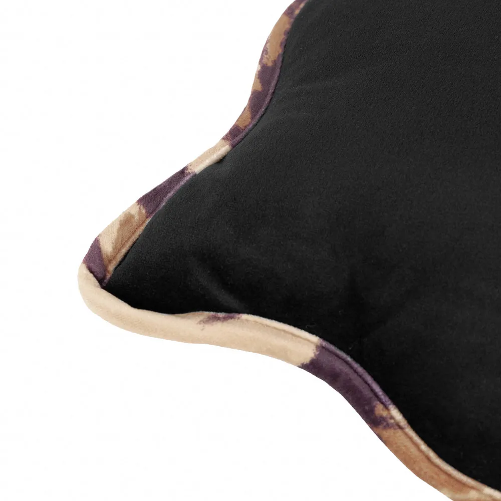 Wiggle Leopard Piped Velvet Cushion Black