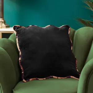 Wiggle Leopard Piped Velvet Cushion Black