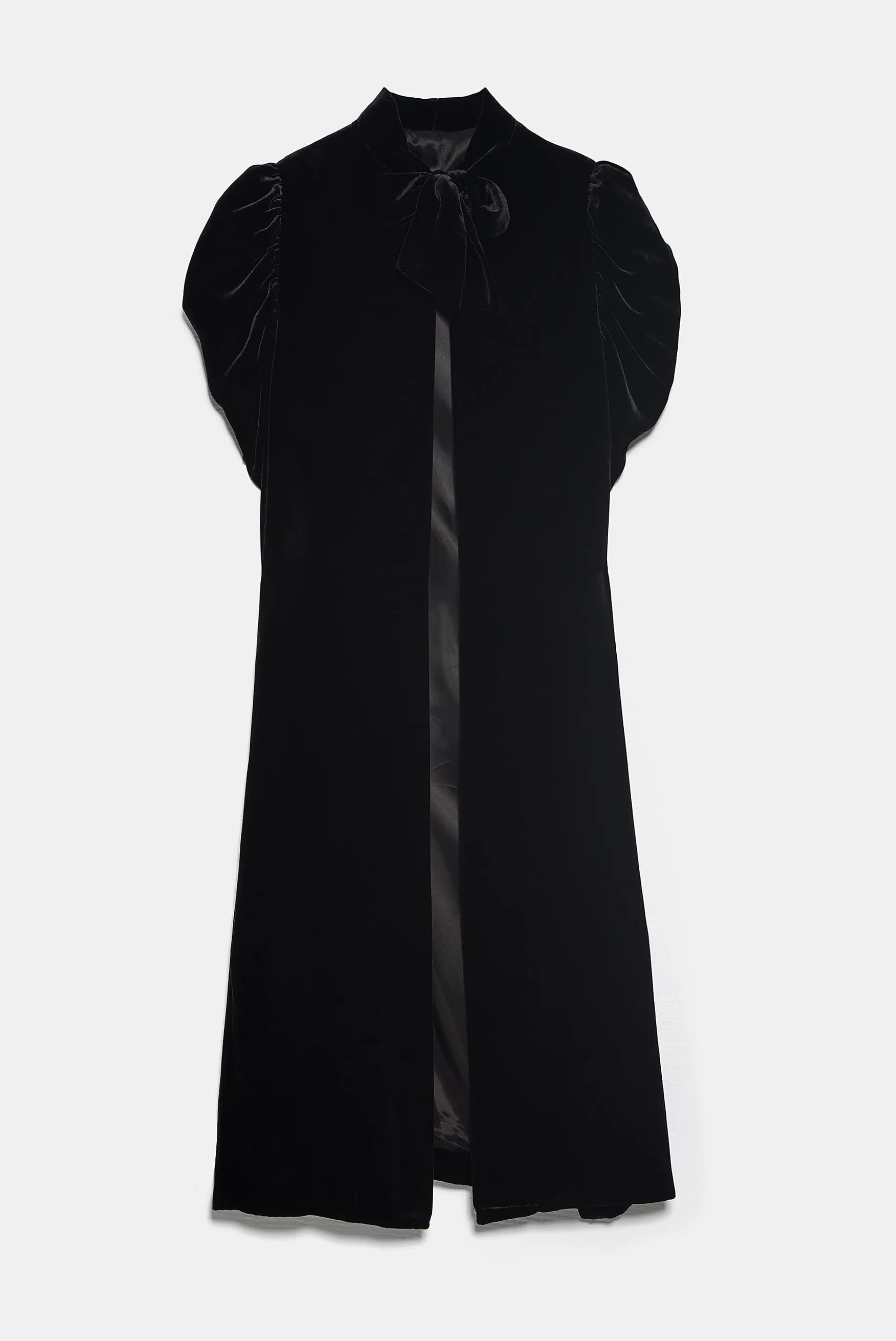 Women Asymmetrical Long Velvet Cape / with High Neck Front Tie Fastening