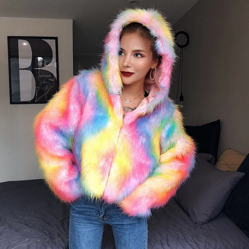 Women's Autumn/Winter Warm Hooded Zipper Faux Fur Coat