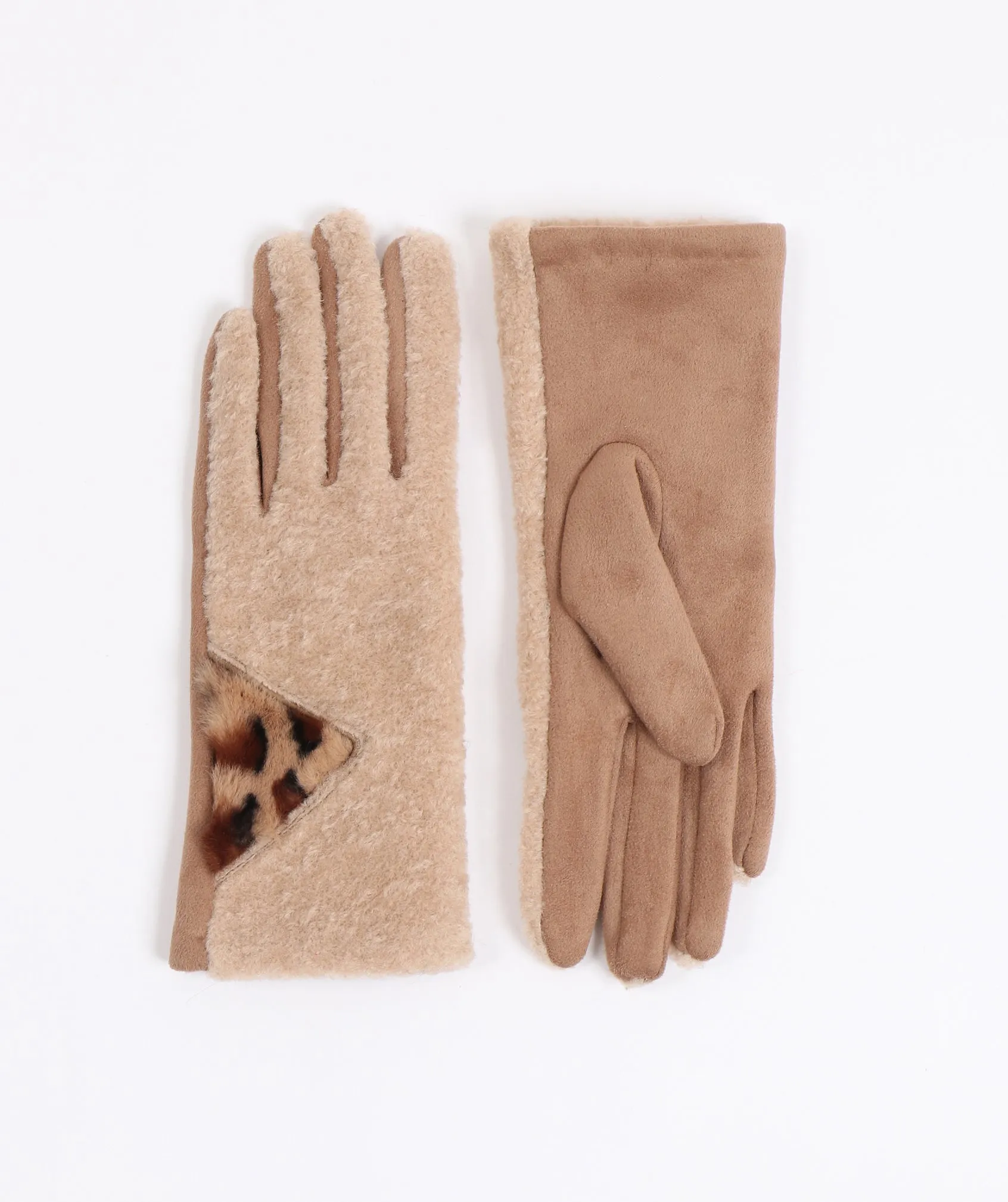 Womens Beige Camel Faux Suede Gloves