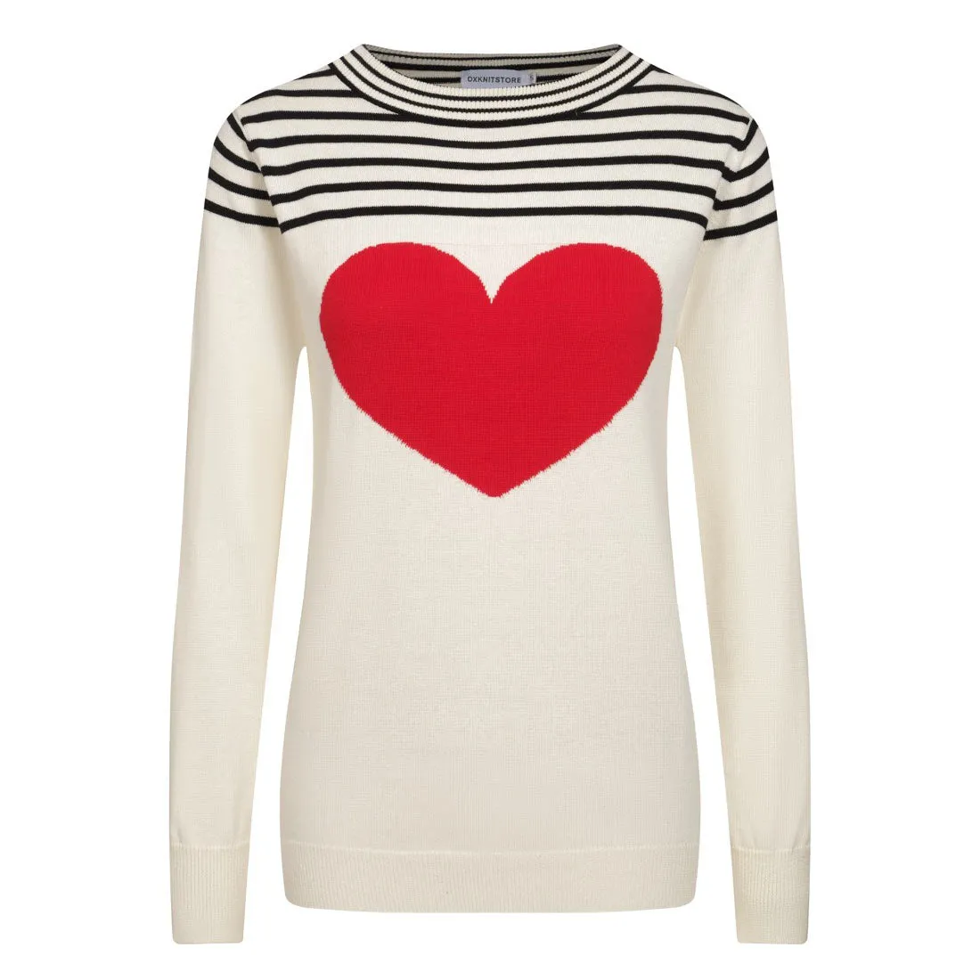 Women's beige white striped jacquard knit T-shirt