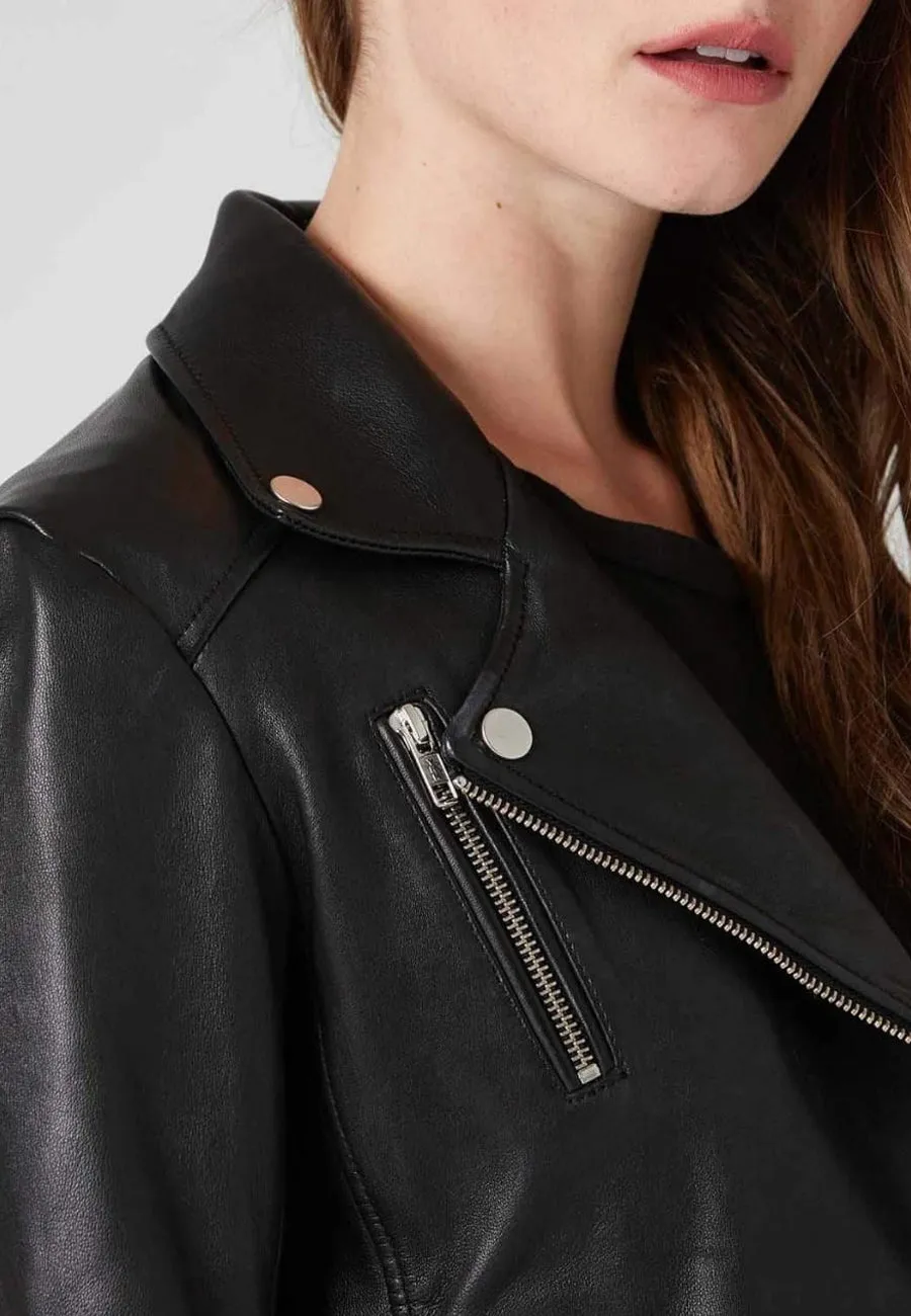 Women's Black Sheepskin Leather Biker Jacket