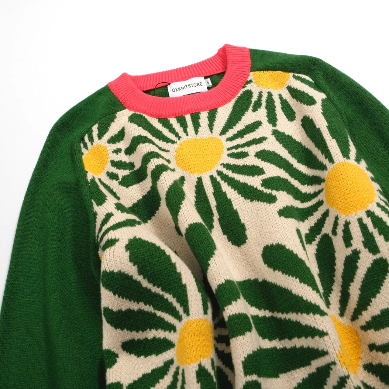 Women's green sunflower knit sweater