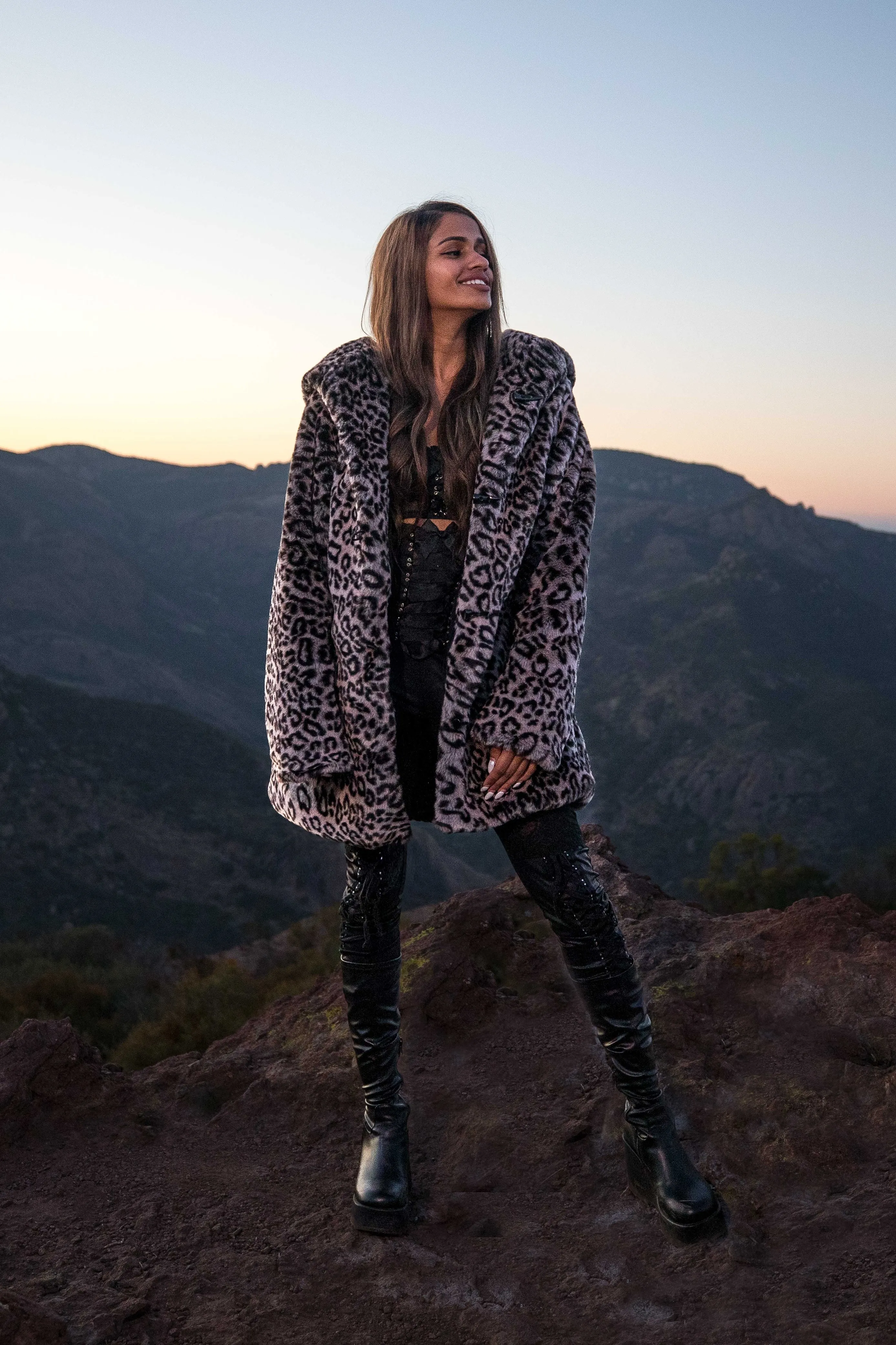 Women's Short Desert Warrior Coat in "Luxe Leopard" Chinchilla STOCK