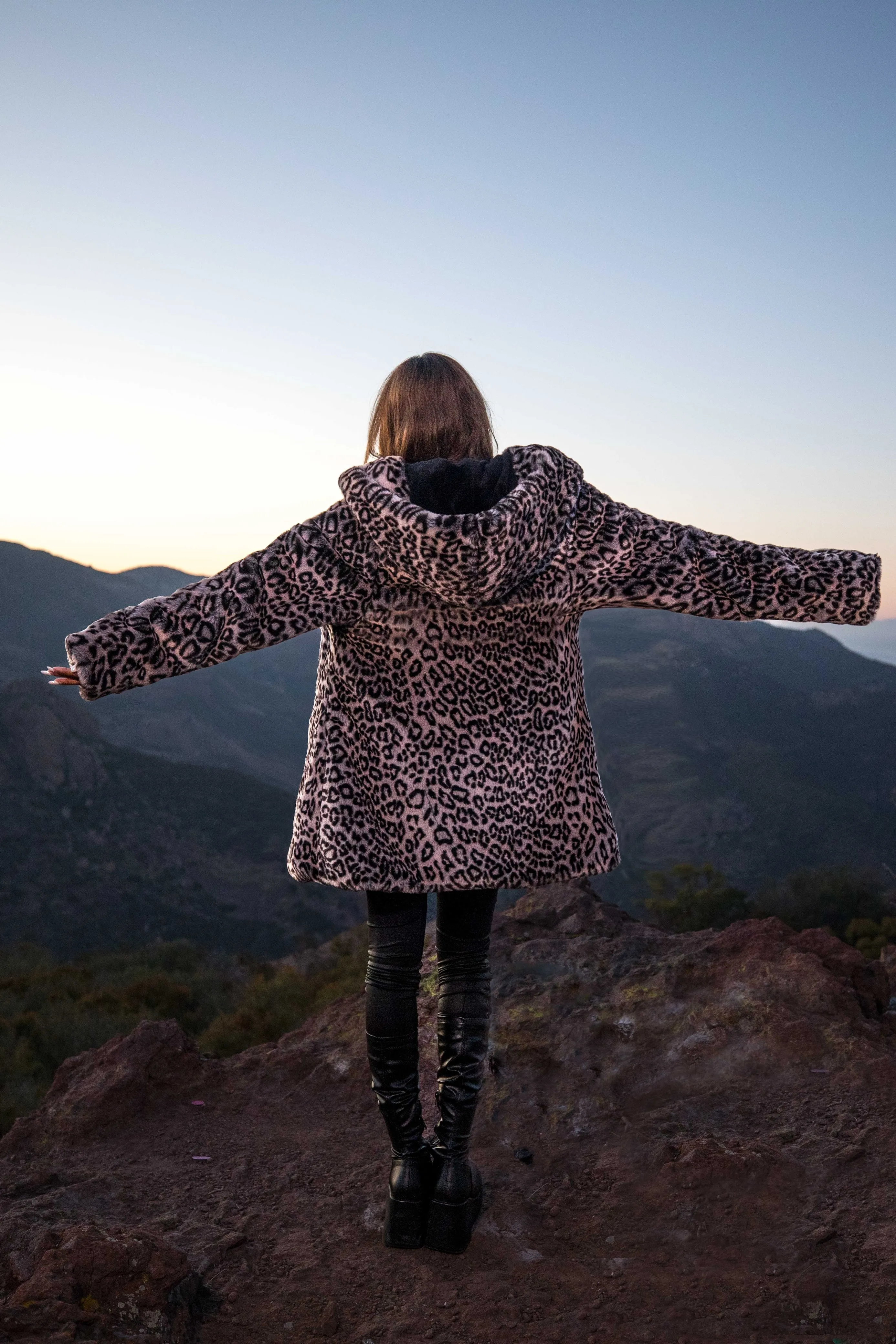 Women's Short Desert Warrior Coat in "Luxe Leopard" Chinchilla STOCK