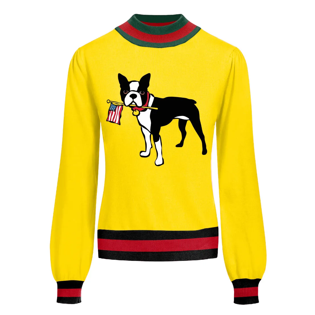 Women's yellow French bulldog sweater