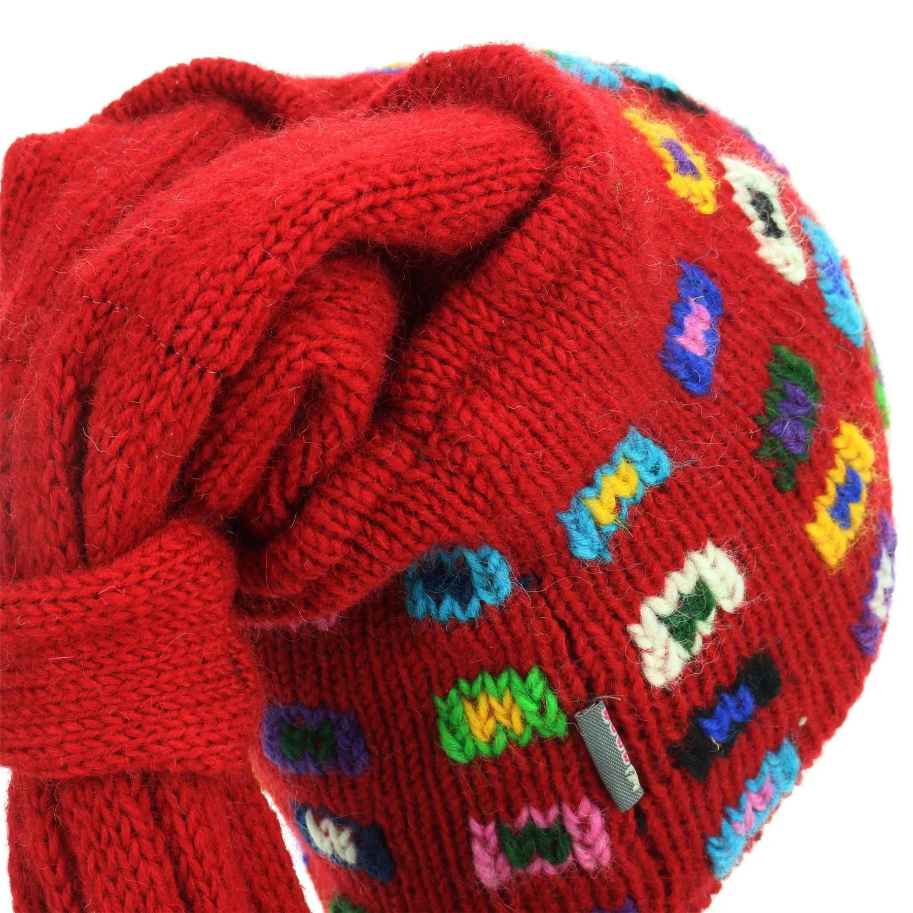 Wool Knit Fountain Tassels Hat - SQ Red